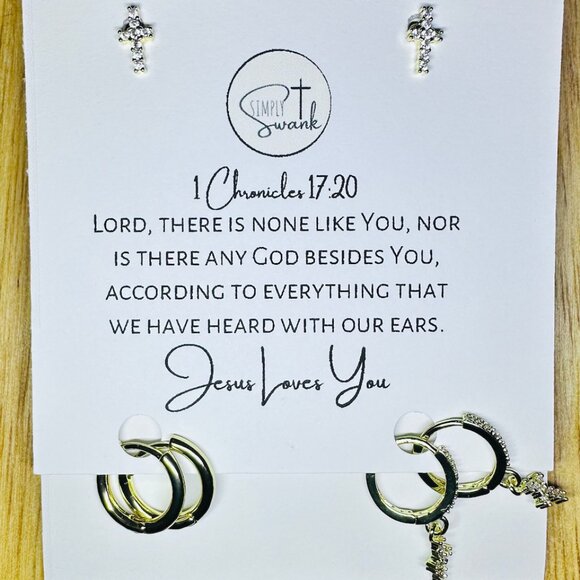 14k CROSS EARRINGS (SET OF 3) - Gold Plated over Brass - Picture 4 of 6